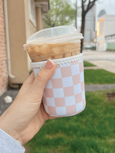 Tan Checkered Iced Coffee Sleeve