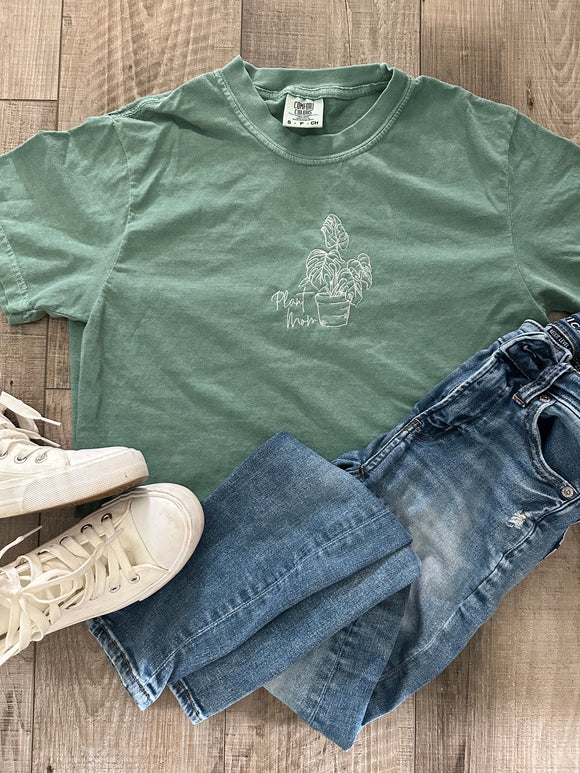 Embroidered plant mom tee