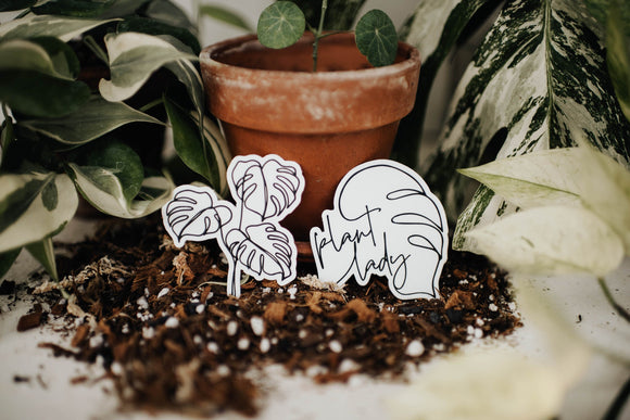 Plant Lovers Sticker Duo - Plant Lady and Monstera Leaf Designs