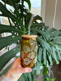 Amber monstera can glass